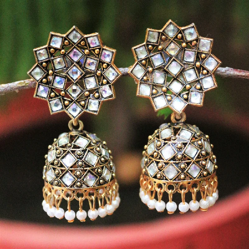 women’s silver hoop earrings-H K Fashion  Oxidised Gold Plated Austrian Stone Jhumki Earrings