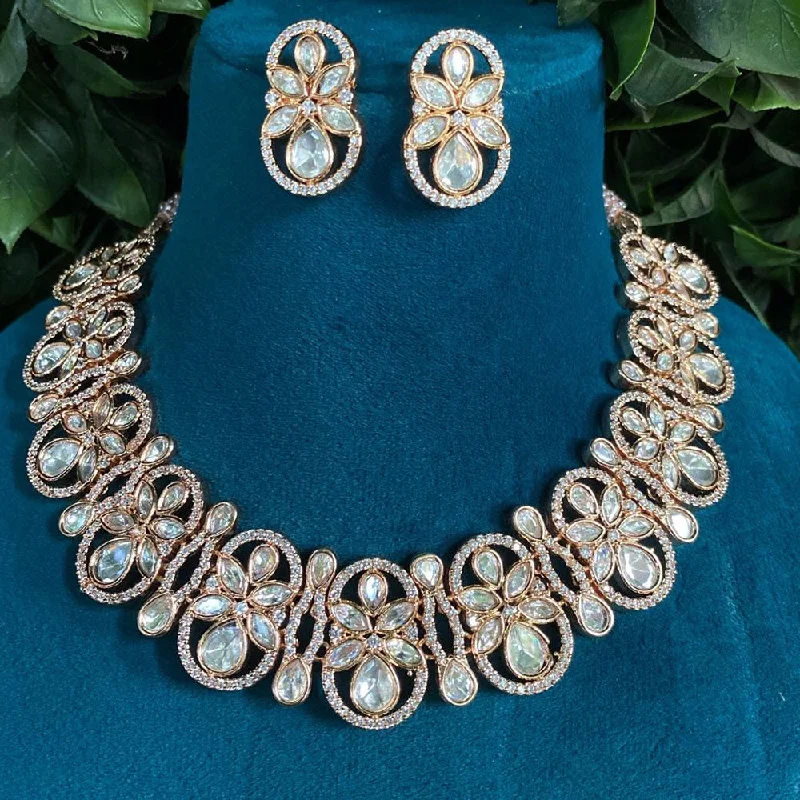 women’s simple gold necklaces-Royal Kundan Jewellery Gold Plated Polki Kundan Necklace Set