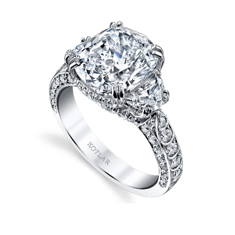 women’s platinum engagement rings with diamonds-Artisan Pave Kotlar Cushion Diamond and Halfmoon and Round Diamond Ring in Platinum