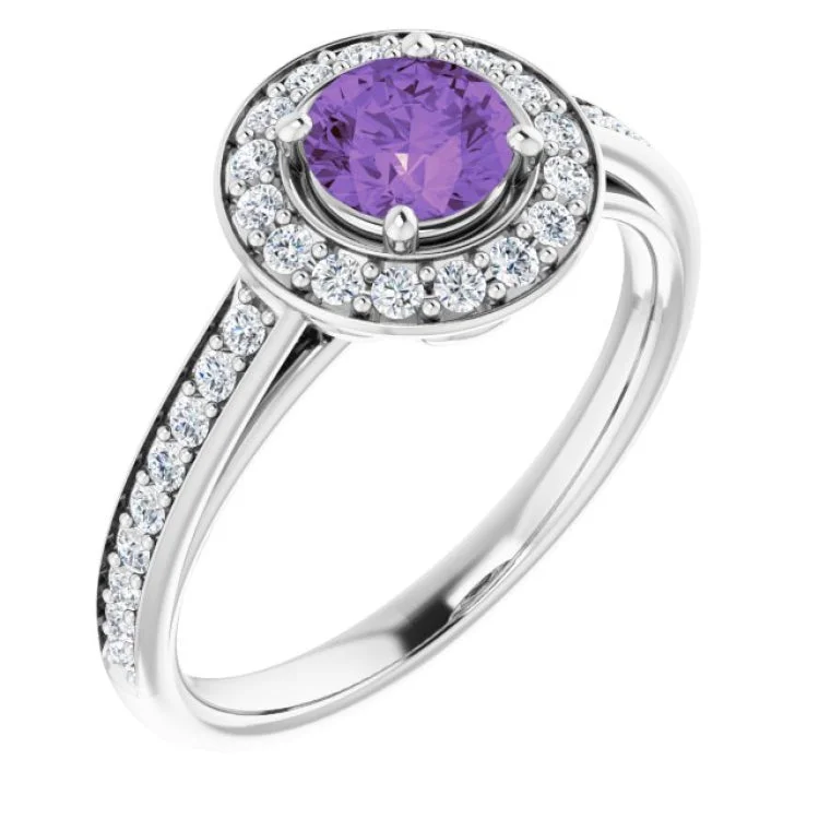 women’s gemstone engagement rings-14K White Natural Amethyst & 1/3 CTW Natural Diamond Ring