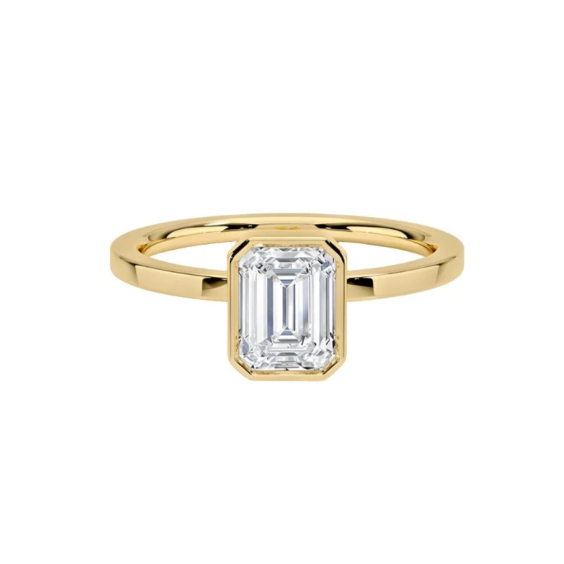 women’s mixed metal engagement rings-1 Carat Emerald Cut Bezel Set Diamond Ring | S925 | Moissanite