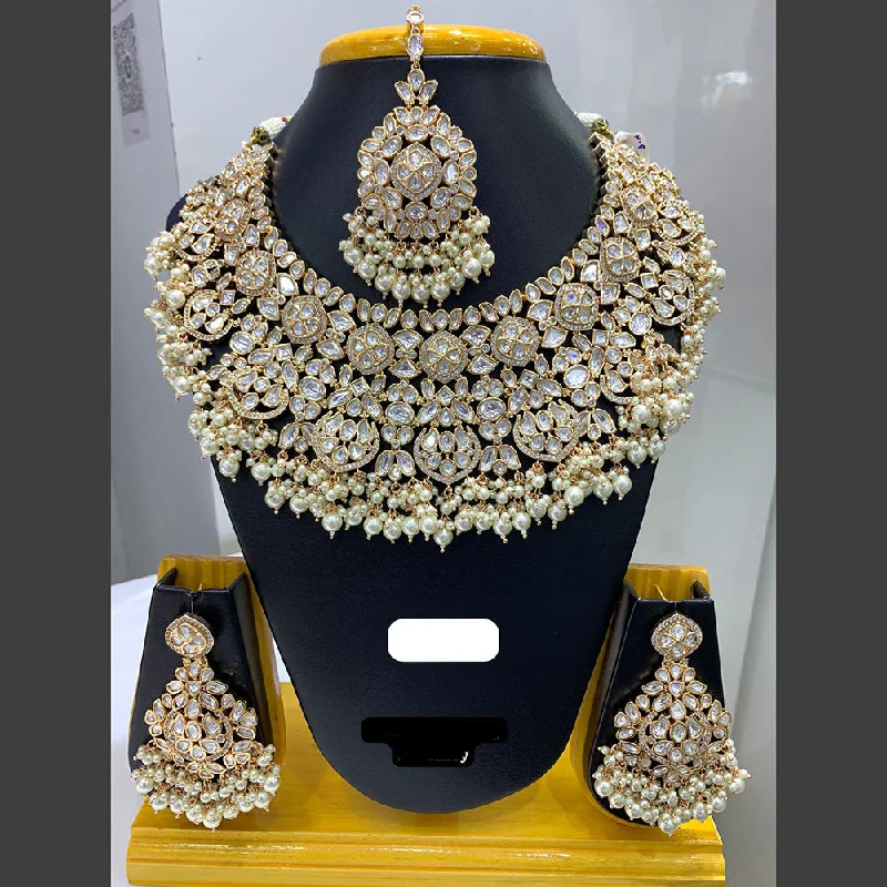 women’s heart pendant necklaces-Jain Jewellers Gold Plated Polki Kundan Stone And Pearls Necklace Set