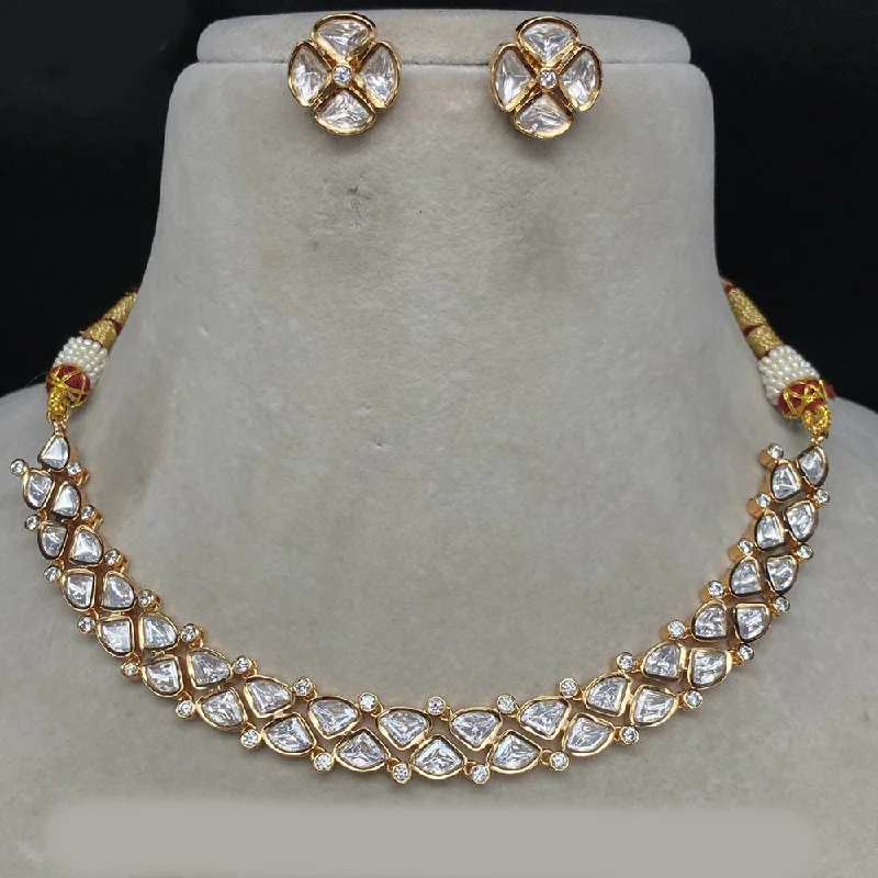 women’s rose gold necklaces-Amoliya Jewels Gold Plated Polki Kundan Necklace Set