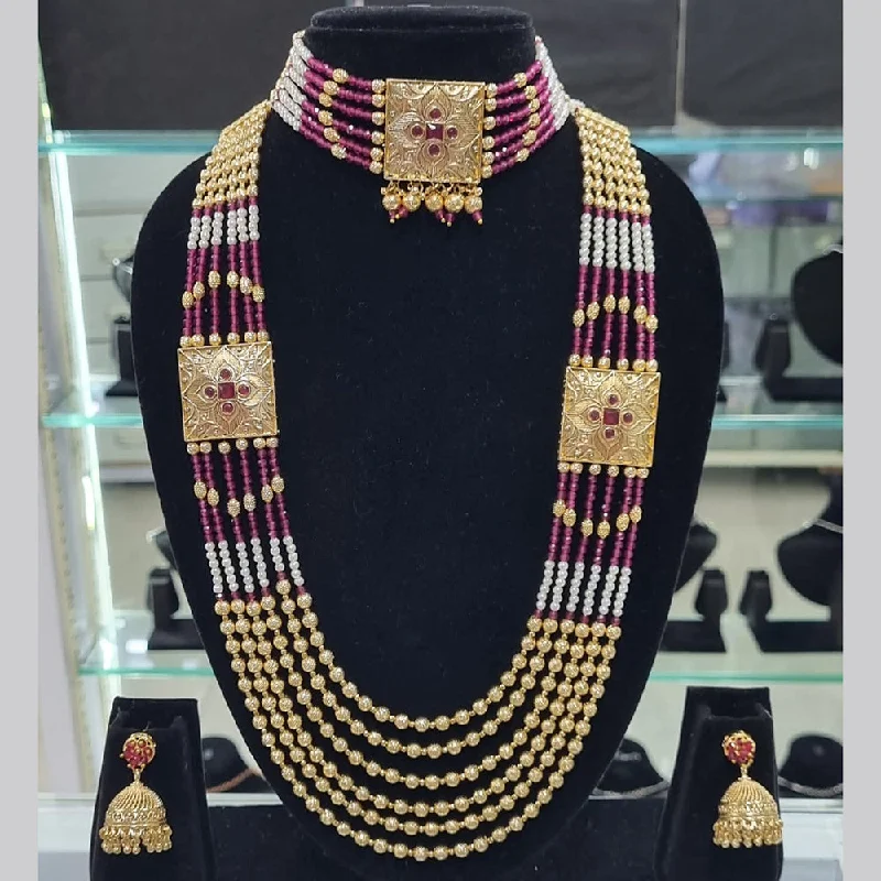 women’s fashion necklaces-Lucentarts Jewellery Gold Plated Austrian Stone And Pearls Double Necklace Set