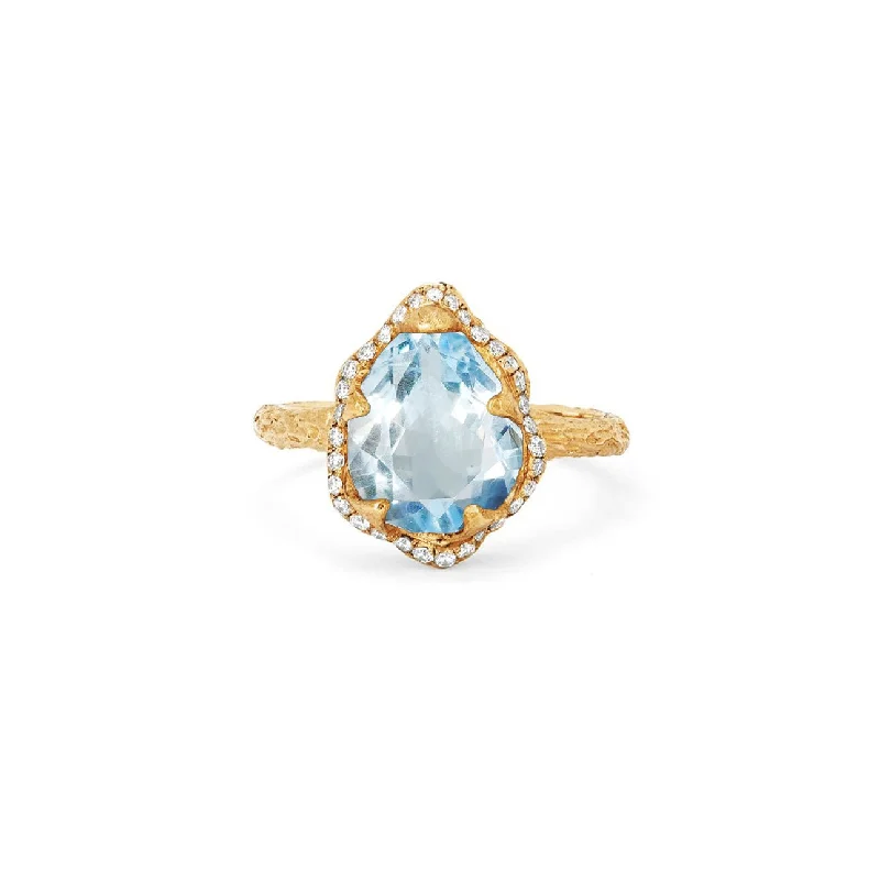 women’s ring with diamonds-Baby Queen Water Drop Aquamarine Ring with Full Pavé Diamond Halo