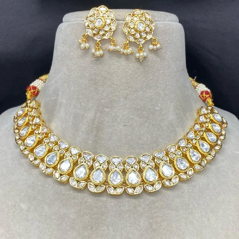 women’s gold necklaces-Royal Kundan Jewellery Gold Plated Polki Kundan Necklace Set