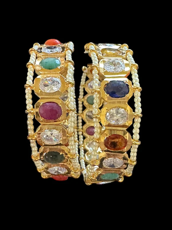 women’s stackable bracelets-B157 Hyderabadi gold plated bangles in Navratan  ( READY TO SHIP )