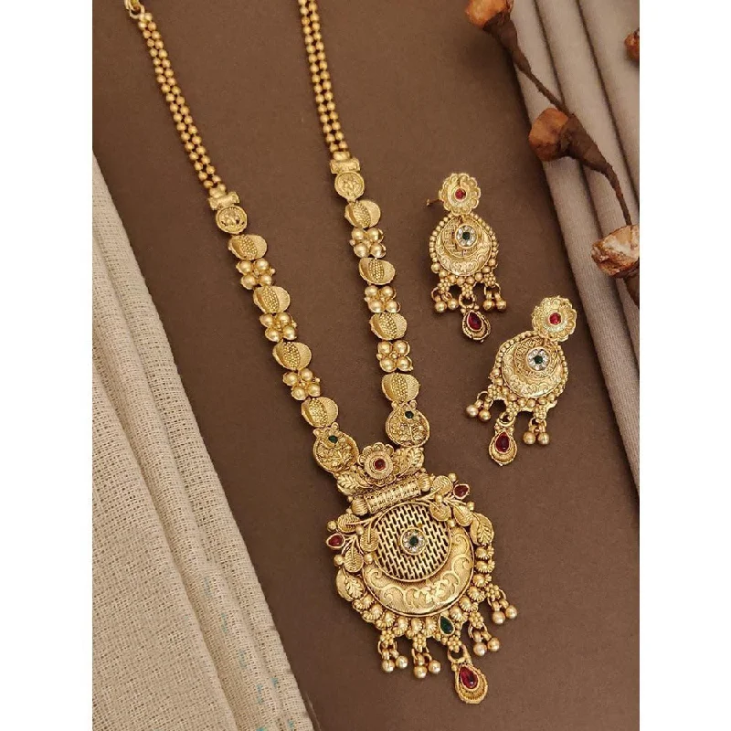 women’s chic pendant necklaces-Akruti Collection Gold Plated Kundan Long Necklace Set