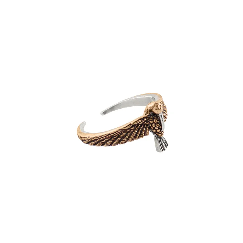 women’s thin band rings-Hummingbird Ring in Bronze & Silver