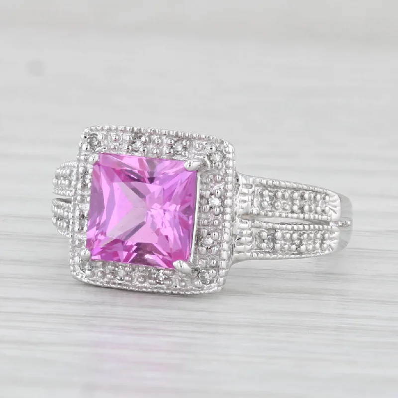 women’s multi-stone engagement rings-2.63ctw Lab Created Pink Sapphire Diamond Ring 10k White Gold Size 6.5