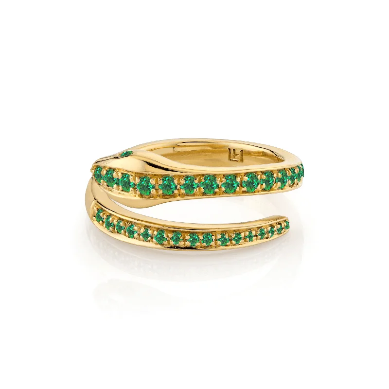 women’s unique solitaire rings-Emerald Kundalini Coil Ring | Ready to Ship