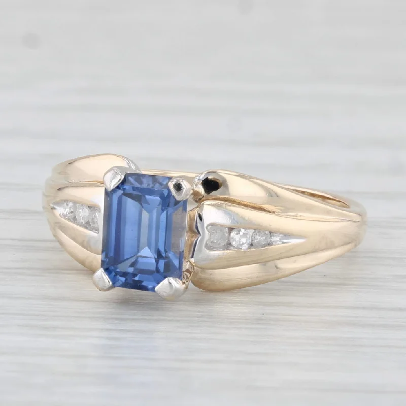 women’s gold engagement rings-1.45ctw Blue Lab Created Sapphire Diamond Ring 10k Yellow Gold Size 6.75