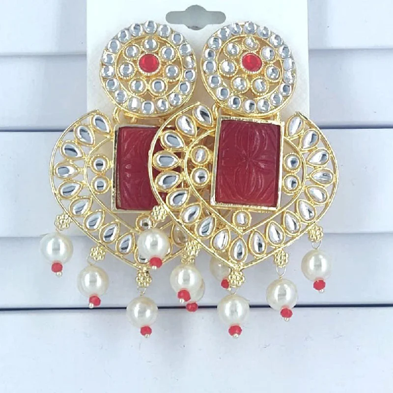 women’s bridal hoop earrings-Corbeda Fashion Gold Plated Kundan And Pearl Dangler Earrings