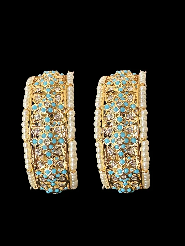 women’s adjustable bangles-B185 Azmah turquoise and pearl  bangles ( READY TO SHIP )