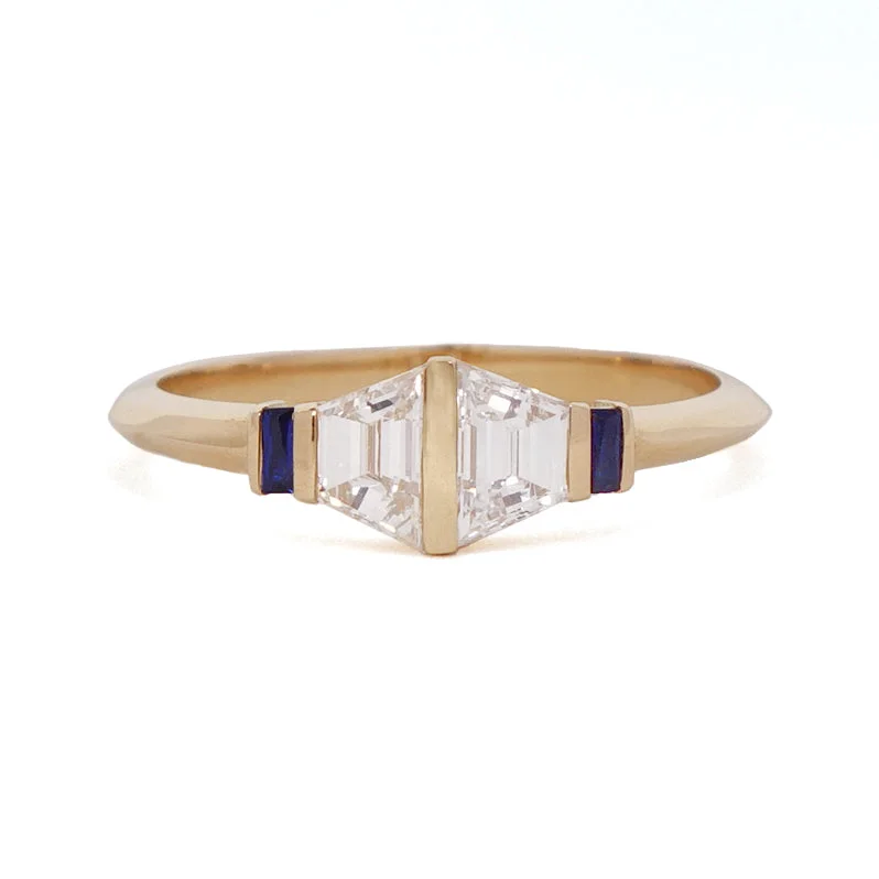 women’s gemstone engagement rings-Trapezoid Diamond Ring with Sapphire