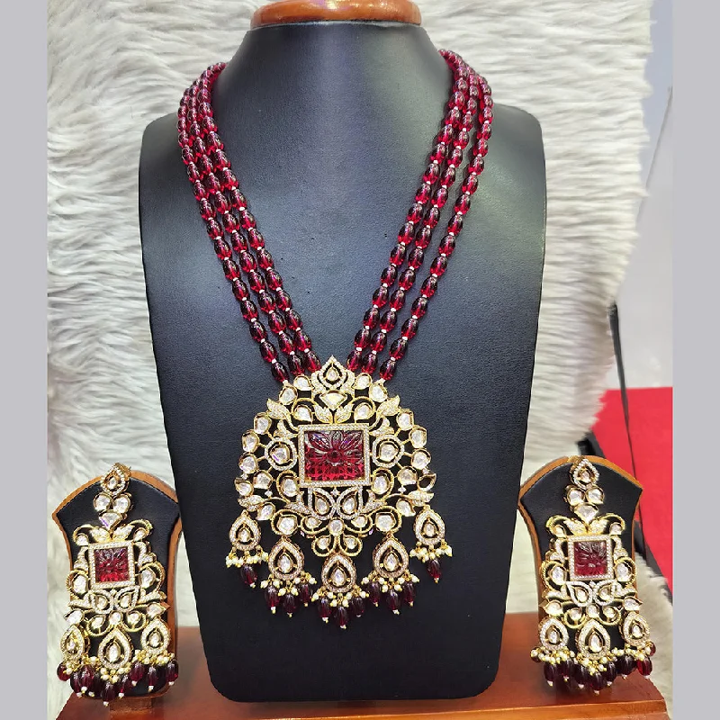 women’s anniversary necklaces-Jain Jewellers Gold Plated  Kundan And Beads Long Necklace Set