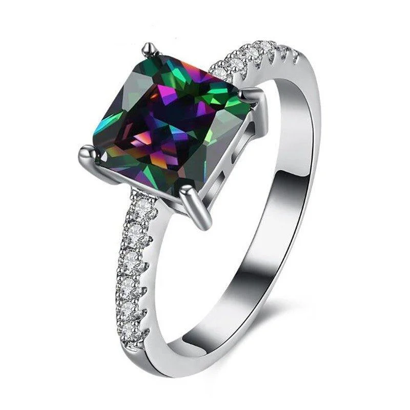 women’s engraved rings-Princess Cut Mystic Topaz Ring