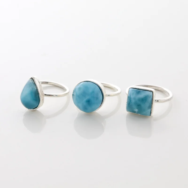 women’s princess-cut rings-Larimar Ring Trio Elain