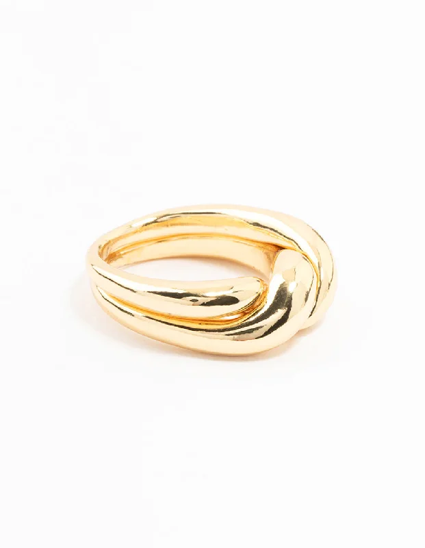 women’s diamond solitaire rings-Gold Plated Twisted Metal Band Ring