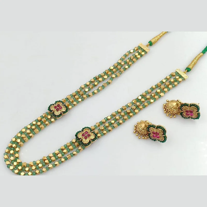 women’s matching necklaces-Manisha Jewellery Gold Plated Pota Stone And Pearls Long Necklace Set