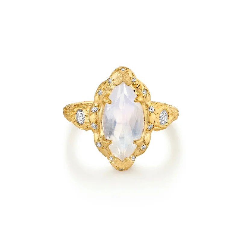 women’s flower rings-Queen Marquise Moonstone Ring