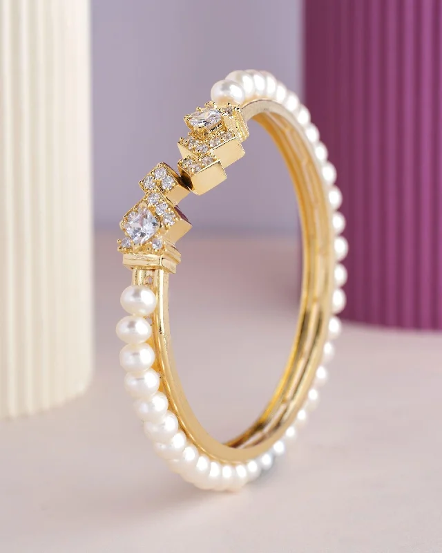 women’s tennis bangles-Traditional White Pearl Bangle