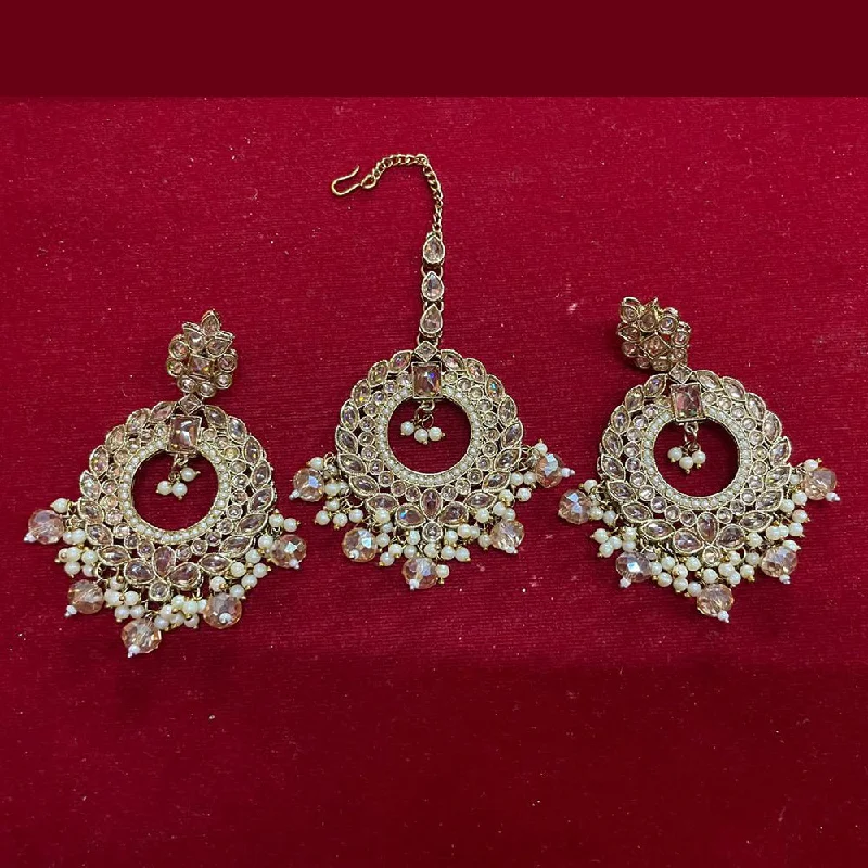 women’s bold earrings-Shree Chamunda Jewellers Gold Plated Crystal Stone And Pearls Earrings With Maangtikka