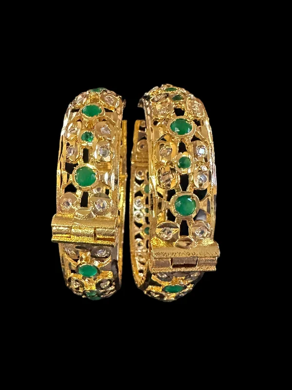 women’s cuff bangles-B148 Gold plated bangles - green  ( READY TO SHIP)