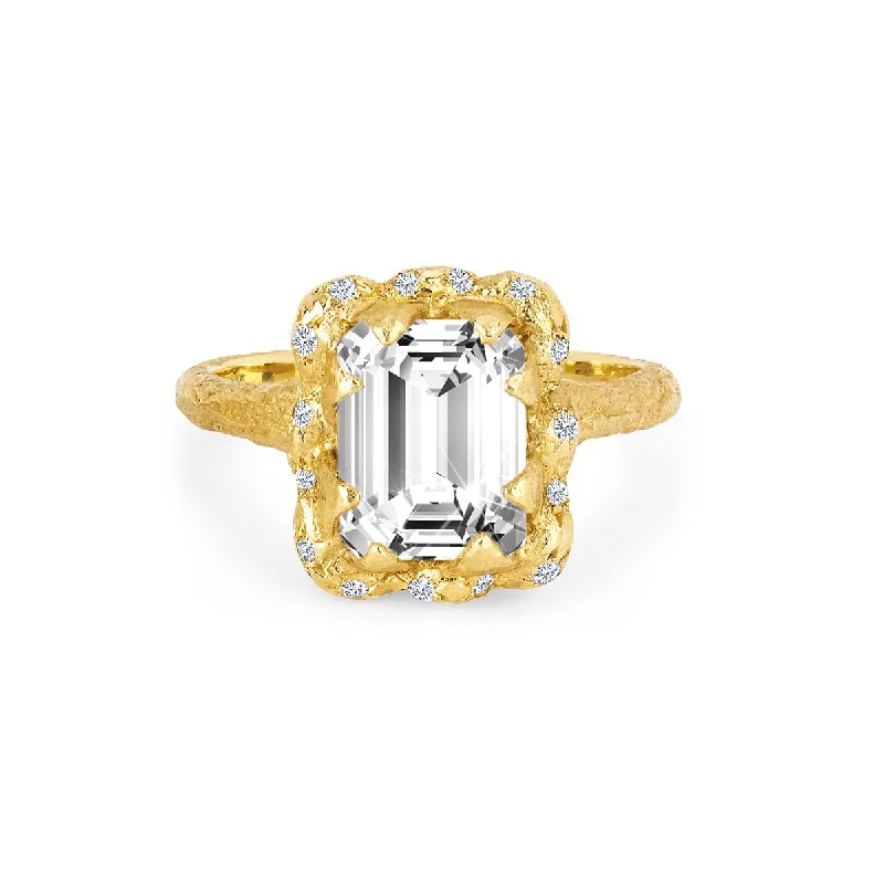 women’s promise rings with engraving-Queen Emerald Cut Diamond Setting with Sprinkled Halo