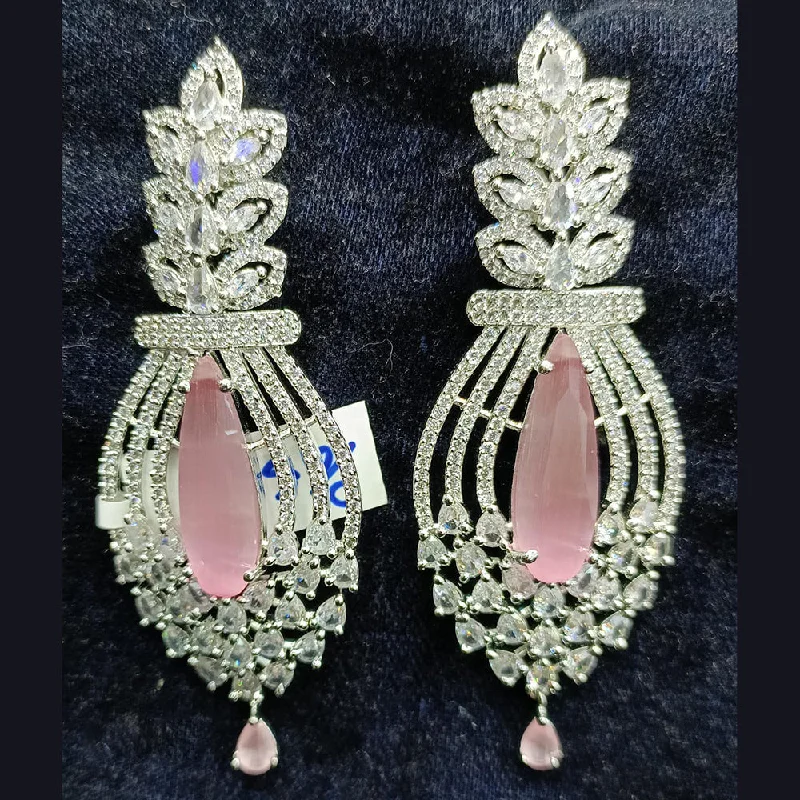 women’s star earrings-Jain Jewellers Silver Plated AD Dangler Earrings