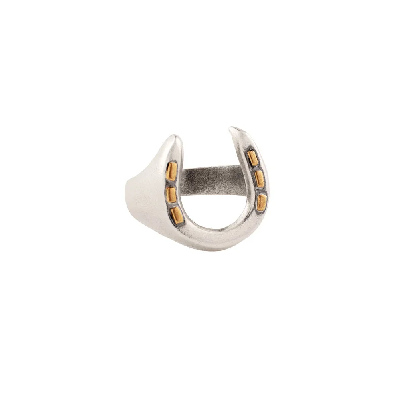 women’s gold-plated rings-Lucky Horseshoe Ring