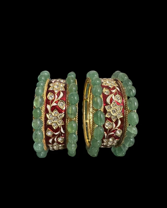 women’s cuff bangles-Meenakari and emerald bangles ( SHIPS IN 4 WEEKS )