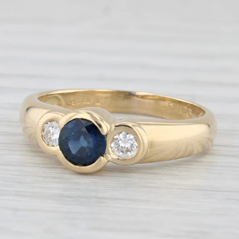 women’s engagement rings with side stones-0.86ctw Round Blue Sapphire Diamond Ring 18k Yellow Gold Size 7.75 Enagagement