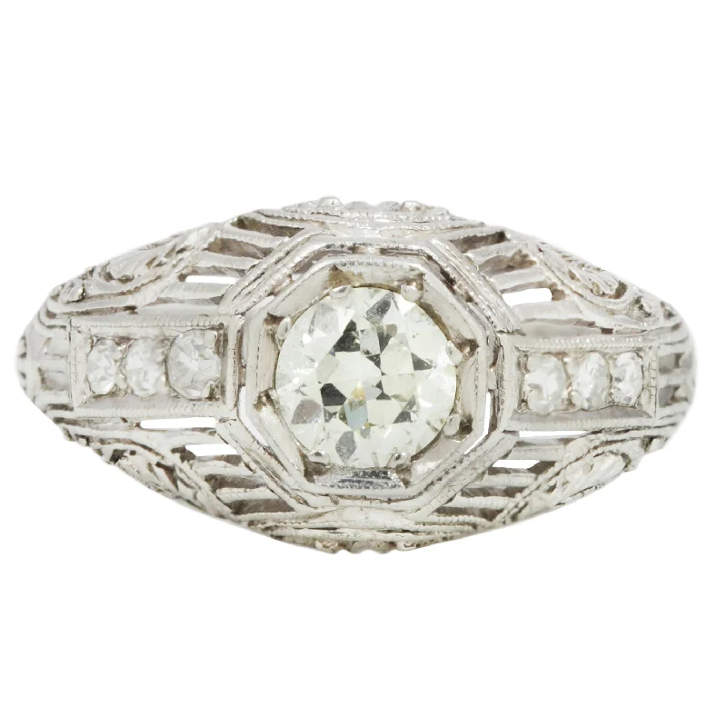 women’s bridal engagement rings-Art Deco Filigree Diamond Ring