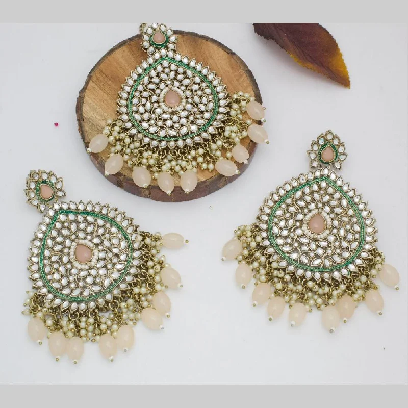 women’s crystal earrings-Sai Fashion Gold Plated Kundan Stone  And Pearls  Earrings With Maangtikka