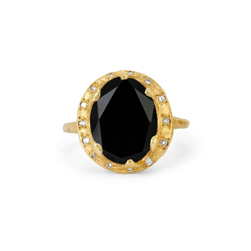 women’s opal rings-Queen Oval Onyx Ring with Sprinkled Diamonds