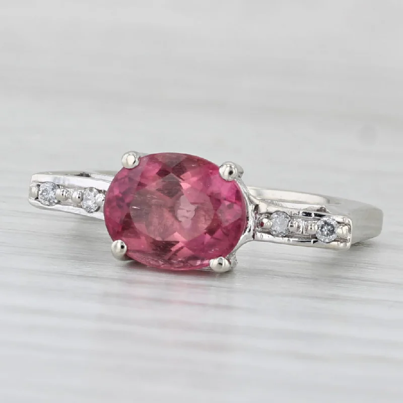 women’s simple engagement rings-2.16ctw Pink Tourmaline Diamond Ring 14k White Gold Size 6 Unique Design