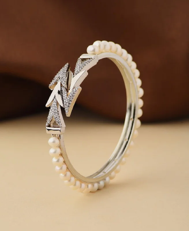 women’s silver bangles-Trendy Real Pearl Bangle