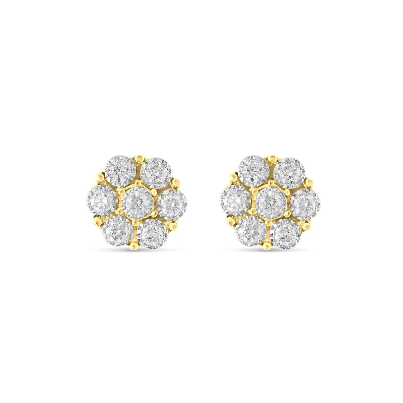 women’s adjustable hoop earrings-10 Karat Yellow Gold Flower Stud Diamond Earrings 0.20ct