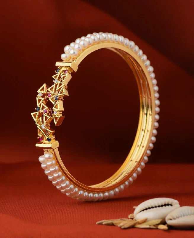 women’s adjustable bangles-Trendy Real Pearl Bangle