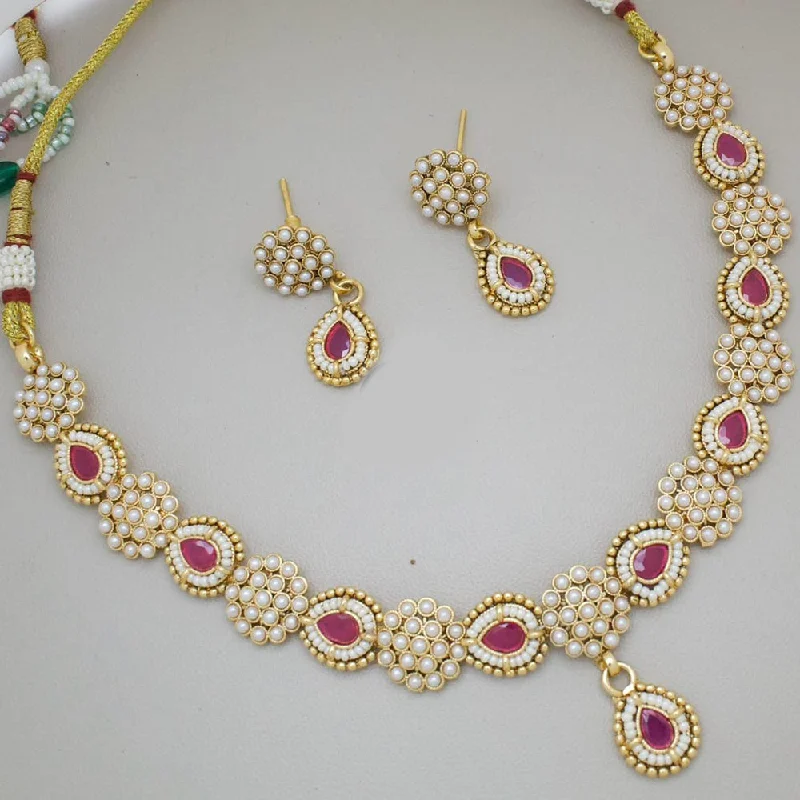 women’s religious necklaces-Manisha Jewellery Gold Plated Pota Stone And Pearls Necklace Set