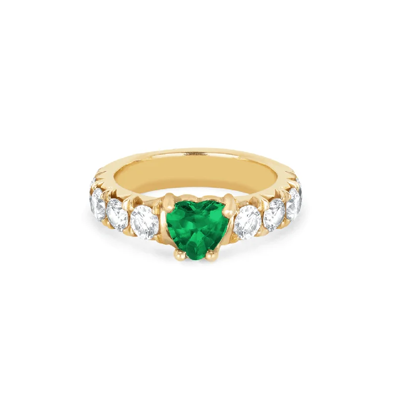 women’s flower rings-French Pavé Queen Cloud Fit Band with Emerald Heart Center | Ready to Ship