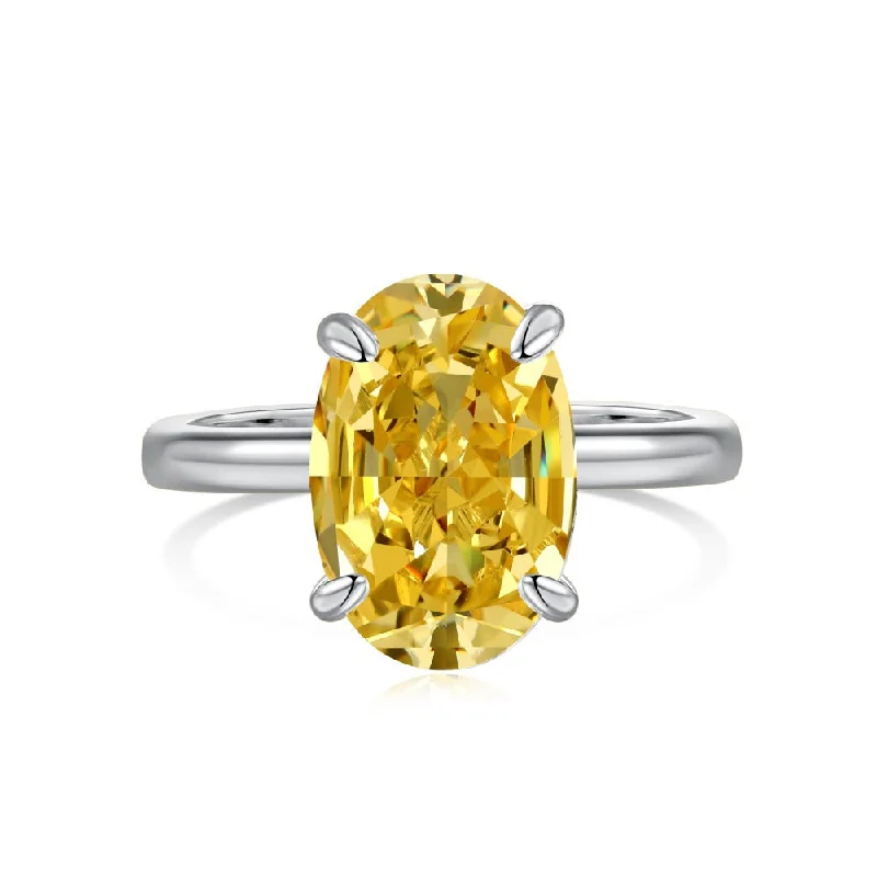 women’s solitaire engagement rings with diamonds-Solitaire Oval Citrine Yellow Diamond Ring in Sterling Silver