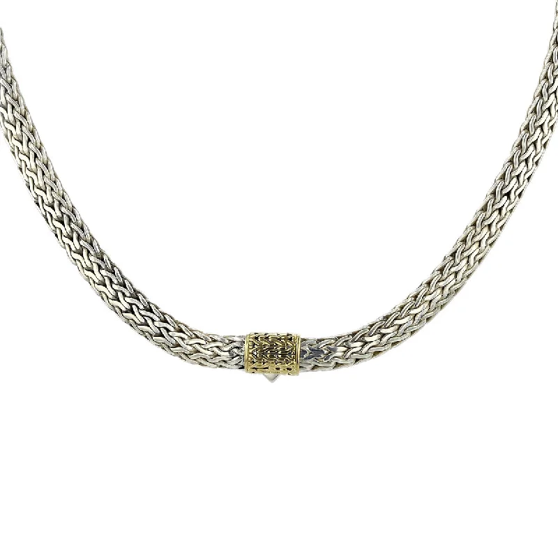 women’s necklace sets-John Hardy Sterling Silver and 18K Gold Necklace