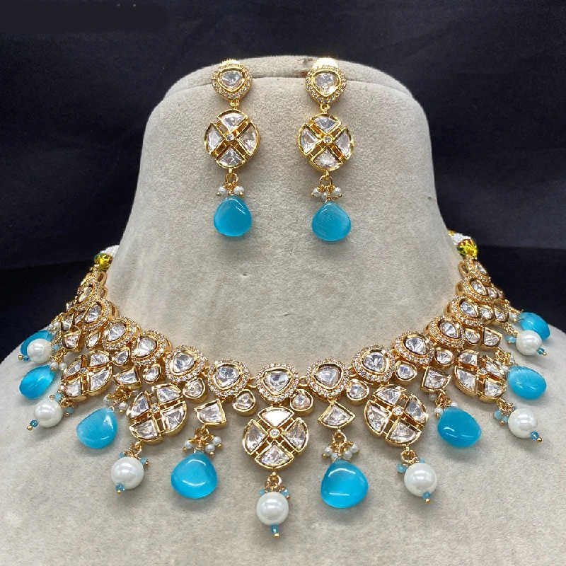 women’s rose gold necklaces-Amoliya Jewels Gold Plated Polki Kundan And Pearl  Necklace Set