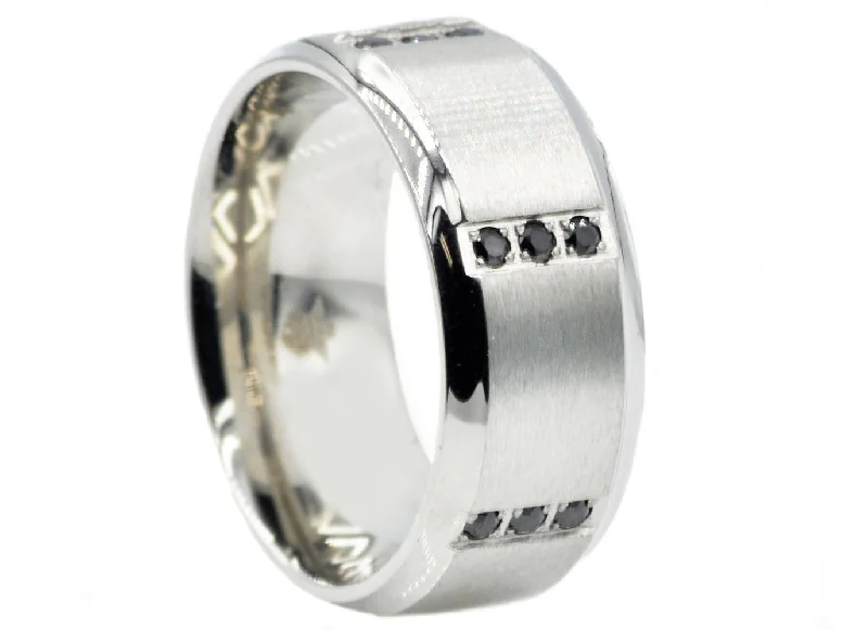 women’s 3-stone rings-Men's Stainless Steel Band With Black Cubic Zirconia