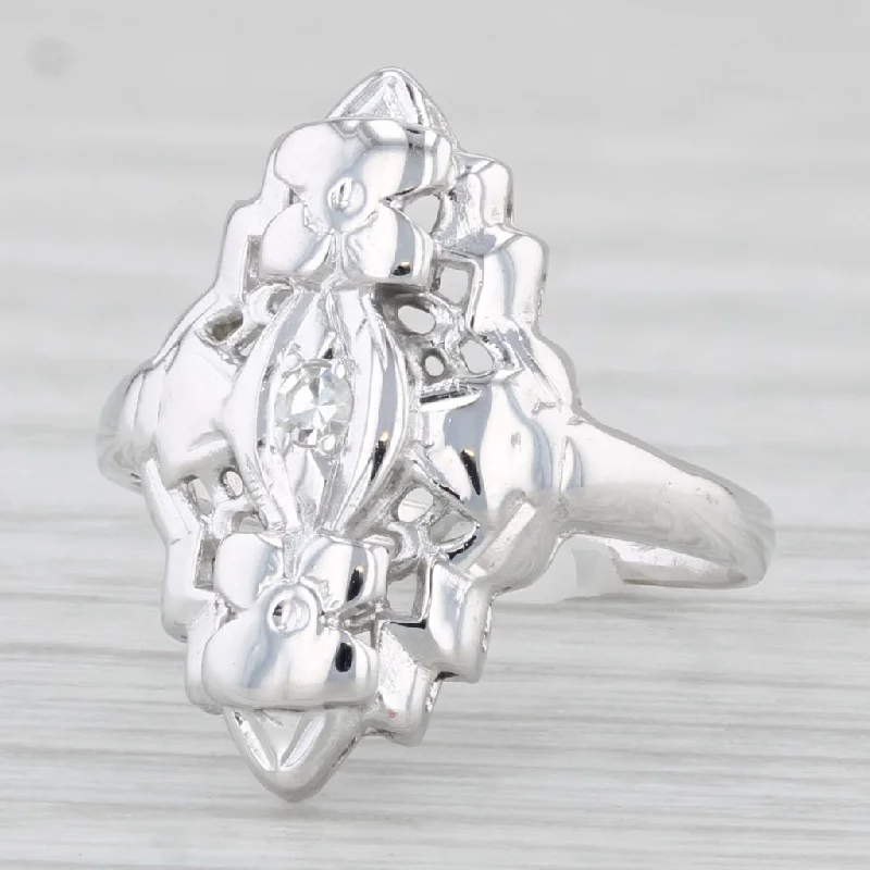 women’s alternative engagement rings-Vintage VS2 Diamond Ring 14k White Gold Size 4 Floral Accents