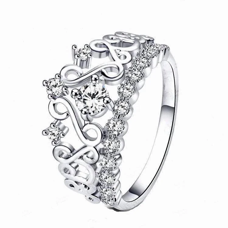 women’s minimalist rings-Princess Crown Ring with Cubic Zirconia Stones