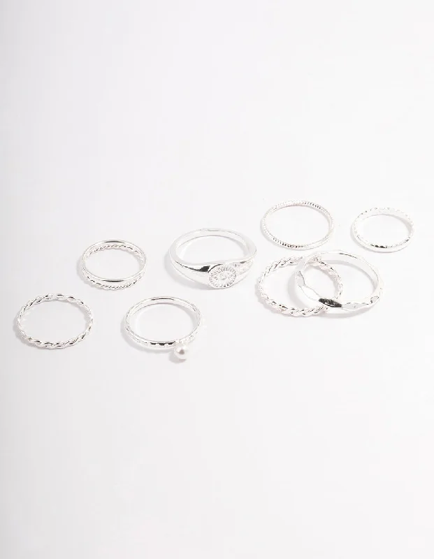 women’s diamond halo rings-Silver Evil Eye Signet Ring Pack