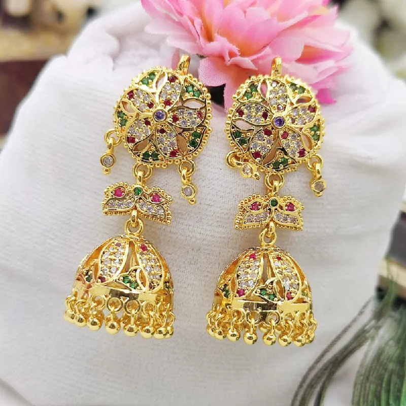 women’s diamond earrings-Fancyla Gold Plated Austrian Stone Jhumki Earrings